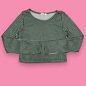 Cle Luv Vertical Striped Green Indie Stretchy Long Sleeve Cropped Top Size L